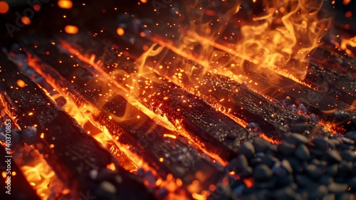 Dynamic blaze of a hot grill illustrating the powerful heat of charcoal cooking