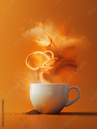 Splashing coffee in a white mug. Background.