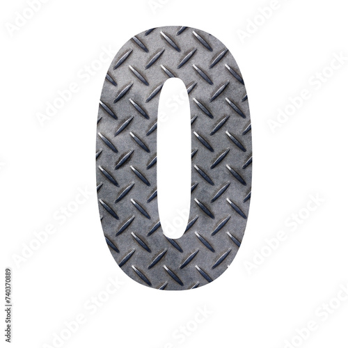 Zero symbol numerical checkered plates metallic isolated on a transparent background.