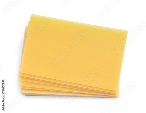 Stack of uncooked lasagna sheets isolated on white, top view