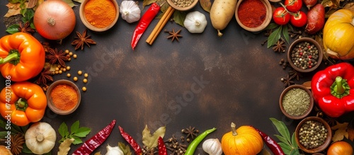 A variety of fresh organic vegetables arranged in a circle on a white background