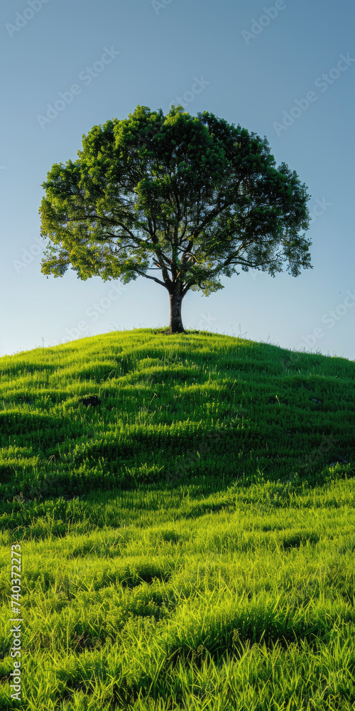 Fototapeta premium A lone tree on a grassy hill 