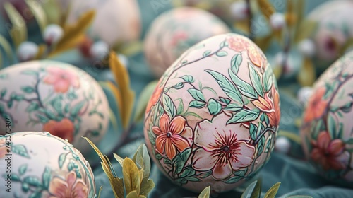 Exquisite Easter eggs adorned with detailed floral patterns