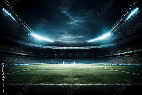 Vibrant photo showcasing a soccer goal in a stadium. AI generative