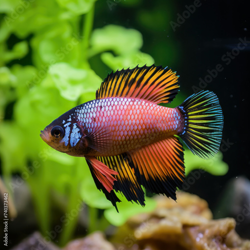 Captivating black and gold betta fish captured in photography. AI generative