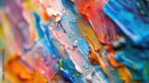 Abstract colorful oil painting on canvas. Oil paint texture with brush and palette knife strokes. multicolored wallpaper. Macro close up acrylic background © ahsart