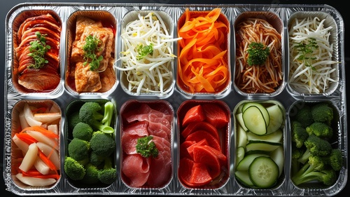 Gourmet meals neatly arranged in meal prep containers for healthy eating