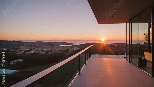 Sunset View from Modern Elegant Home: Spacious Windows and Balcony © JES ARB