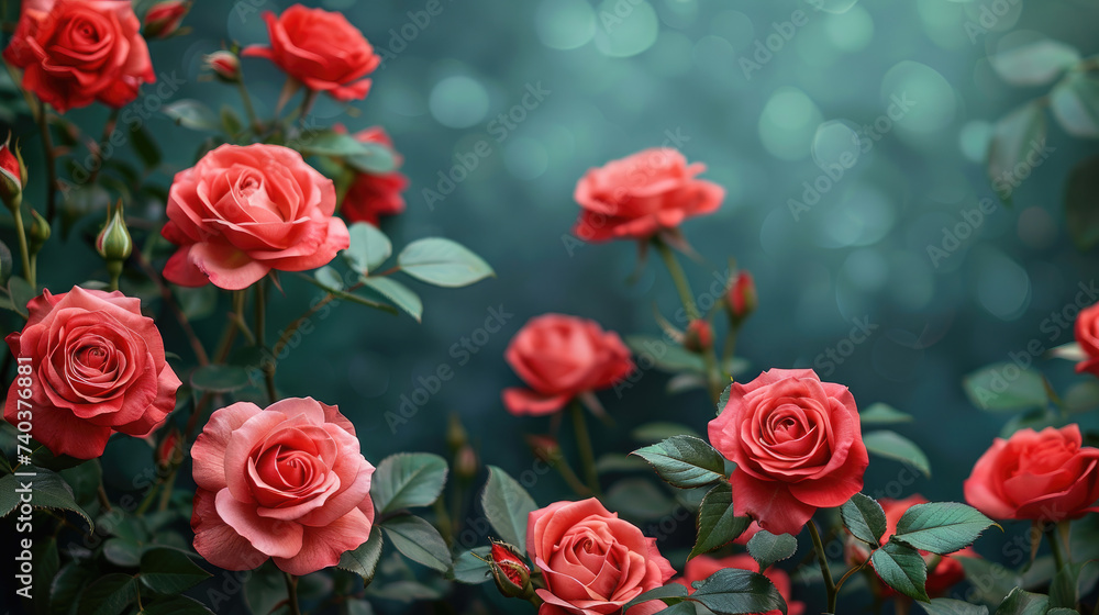 Obraz premium advertising space with blooming flower roses background 