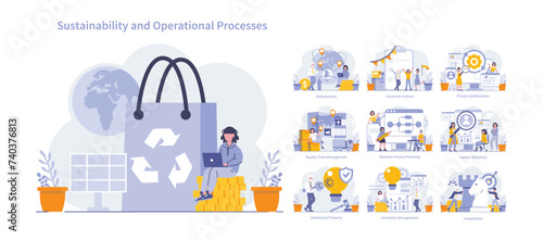 Sustainability and operational processes concept. Flat vector illustration.