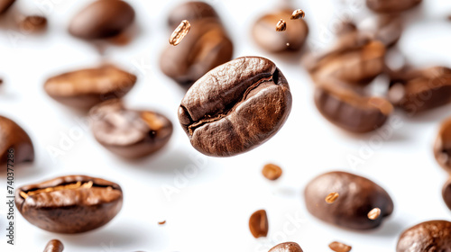 元気に空中に飛び散るコーヒー豆 © Libra
