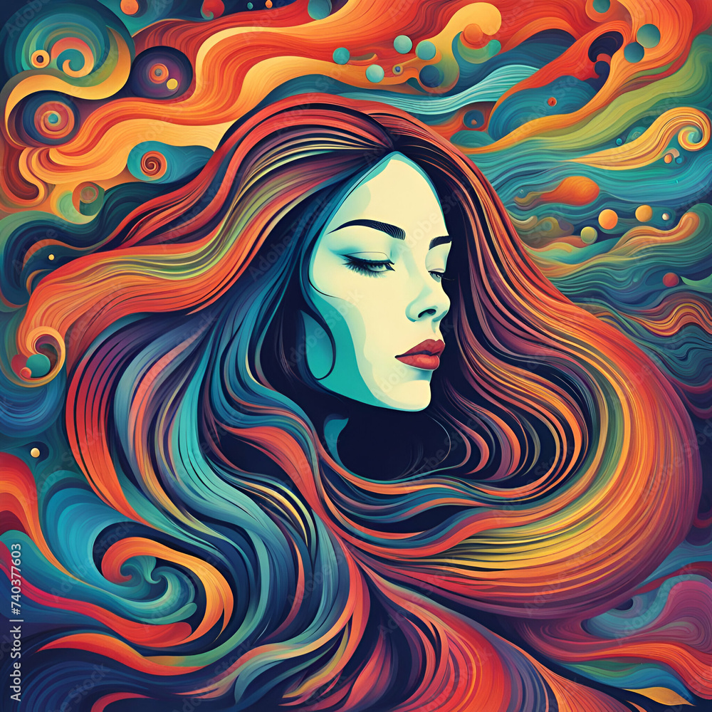 woman with long hair surreal background woman with long hair surreal background