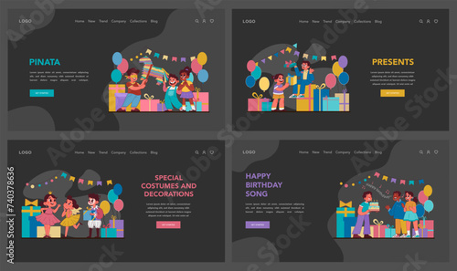 Child birthday set. Flat vector illustration