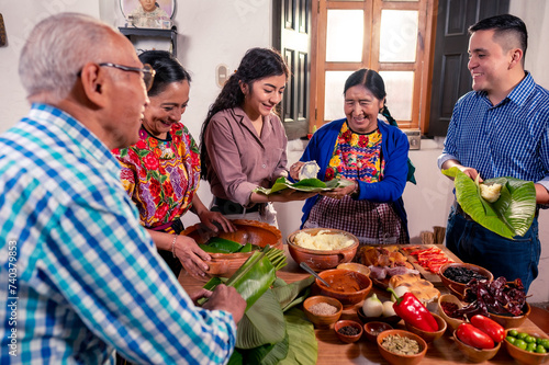 The whole family participates in preparing the food for the party. photo