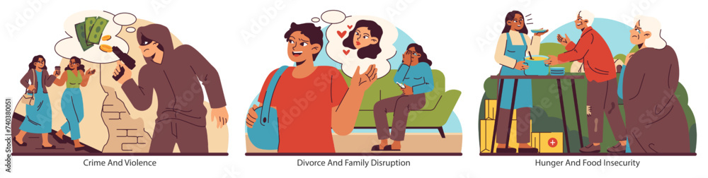 Social struggles set. Flat vector illustration. Social struggles set. Flat vector illustration.