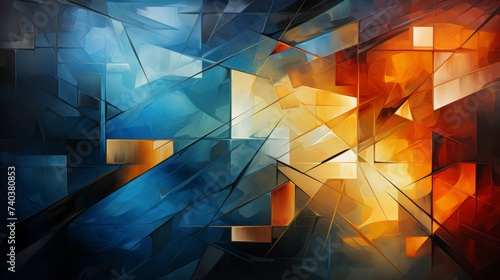 Abstract Geometric Fragmentation with Contrasting Warm and Cool Tones photo