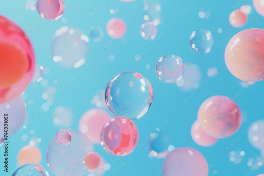 Bright soap bubbles on blue background