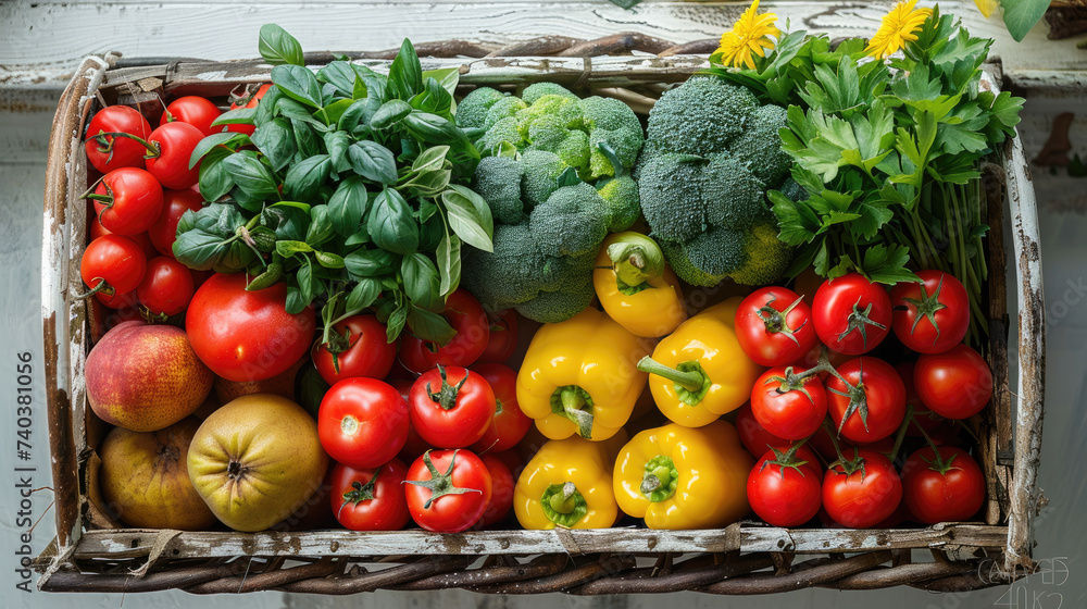 Fresh fruit and vegetables in a basket
Fresh fruit and vegetables in a basket