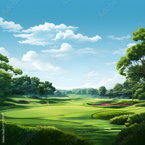 Tranquil Panorama of Sprawling Greens: A Golf Course Captured in Profound Beauty and Majesty