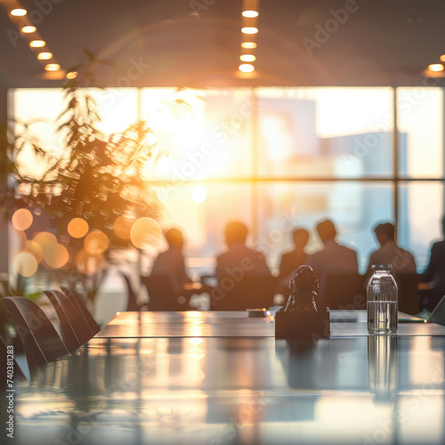 Blur office meeting blurred background with business people working group in boardroom discussion, executive seminar or professional training in enterprise