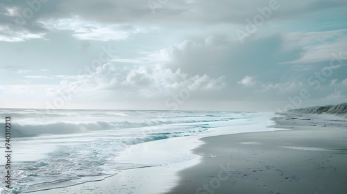 White sand beach and light blue sea, calm sea © narumon