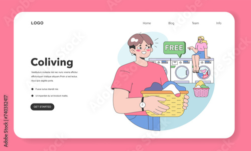 Co-living web banner or landing page. Friends or roommates