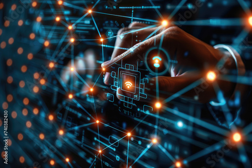 Martech marketing technology concept. Businessman touching network connection on online marketing system for digital market commerce online sale. Marketing automation and digital advertising.