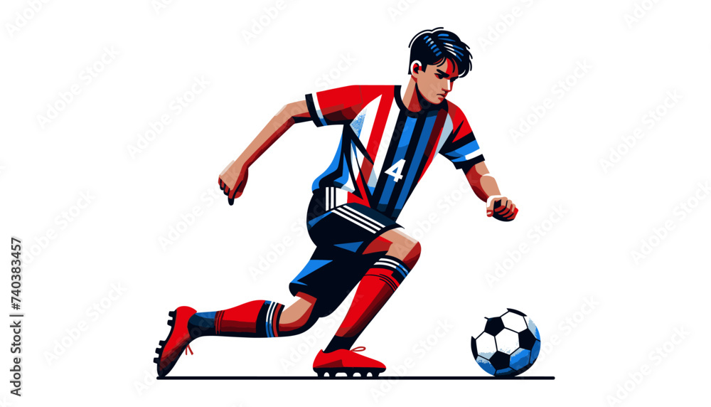 Concept of an image of a young man playing soccer.  Vector illustration.