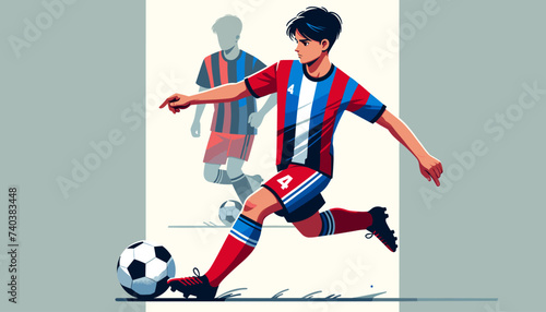 Fototapeta Naklejka Na Ścianę i Meble -  Concept of an image of a young man playing soccer.  Vector illustration.