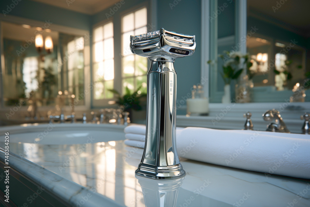 Vanity Razor A disposable razor with water droplets on a bathroom vanity Stock Photo ...