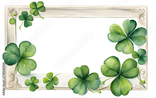 Watercolor rectangular clover shamrock frame illustration element for St Patrick's day decoration graphic design