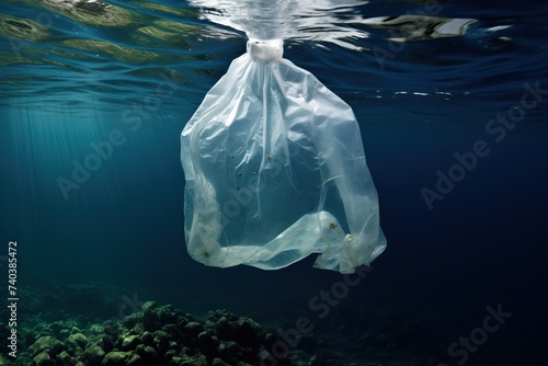 Plastic in the ocean. Concept about water pollution and ecology
