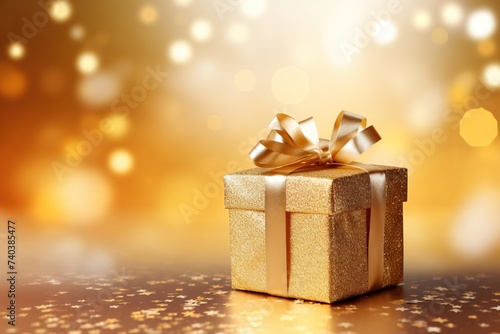 Golden gift on a bright background with bokeh © MadMouse