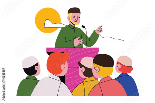 Eid Mubarak Activity Concept Illustration. Public Preaching on Eid Mubarak Illustration photo