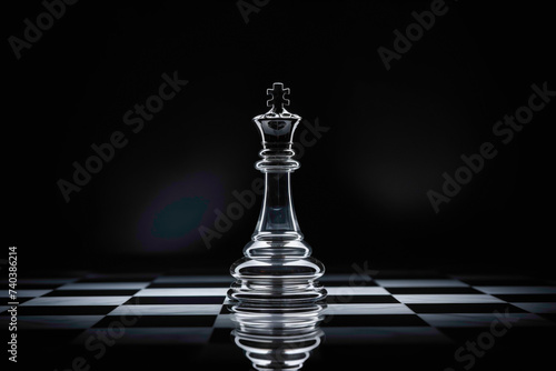 A meticulously crafted 3D chess piece, the queen, elegantly displayed on a minimalist black table with dramatic lighting