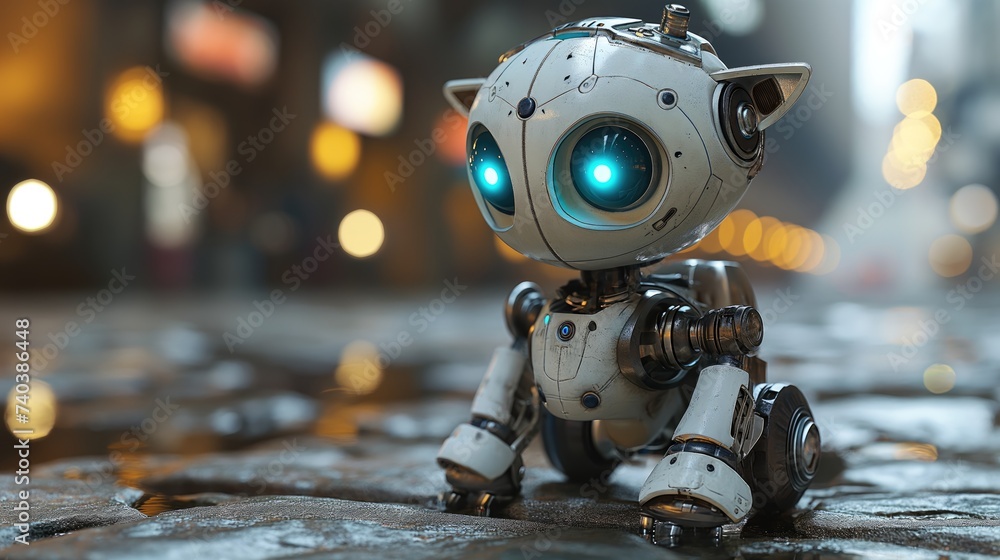cute robot cat, future pet. Created with Generative AI. cute robot cat, future pet. Created with Generative AI.