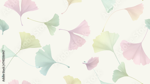 Seamless pattern, colorful pastel ginkgo leaves on yellow background