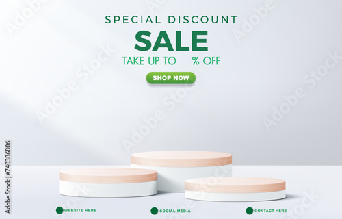 special discount sale discount template banner with blank space 3d podium for product sale with abstract gradient white background design