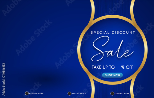 special discount sale discount template banner with copy space for product sale with abstract gradient blue and golden background design