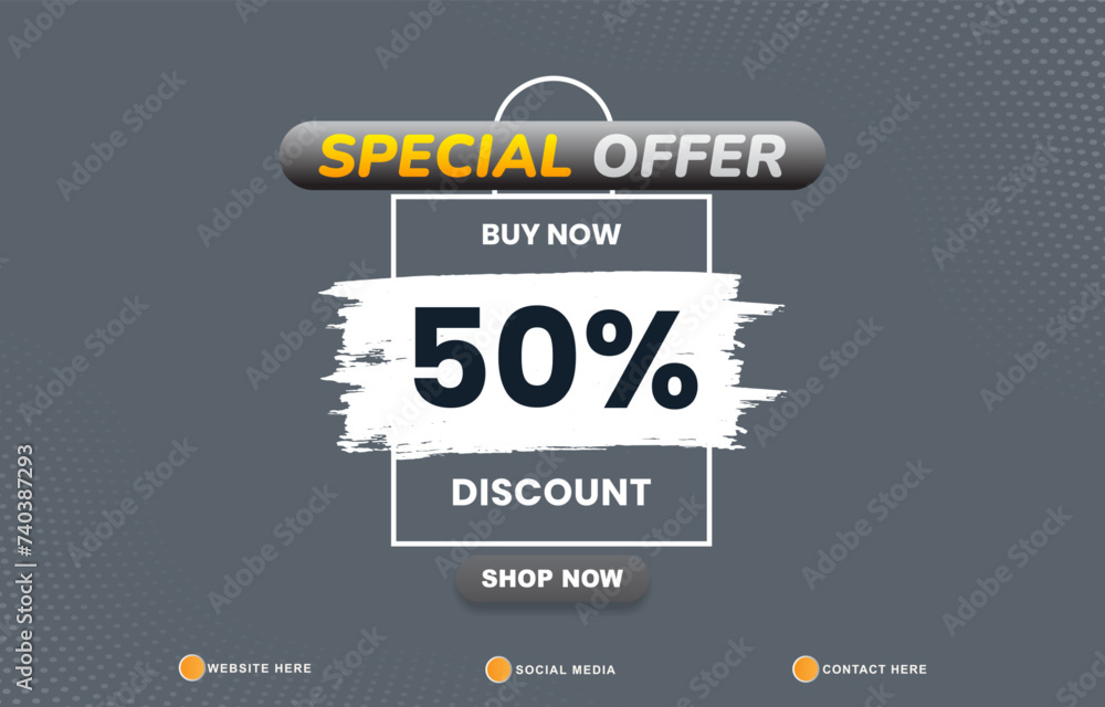 special offer discount template banner with copy space for product sale with abstract gradient grey background design