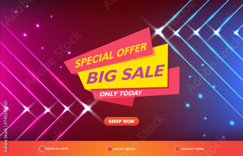 special offer big sale template banner with copy space for product sale with abstract gradient blue and purple background design