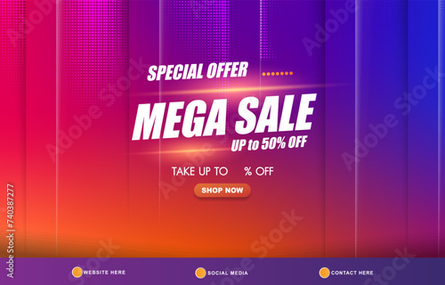 special offer discount sale template banner with copy space for product sale with abstract gradient purple and blue background design
