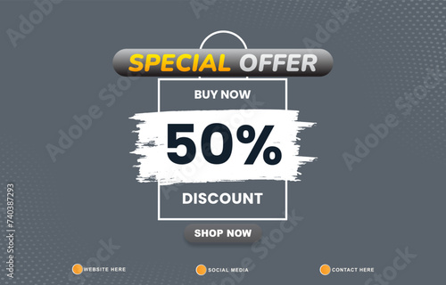 special offer discount template banner with copy space for product sale with abstract gradient grey background design