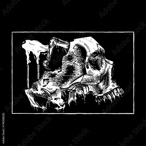 hand drawn skull metal death illustration