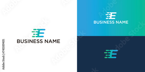 initial letter E technology logo design photo