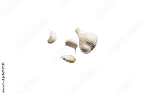 Clove of white garlic seen from above on a transparent background without shadow from above, top view, png photo