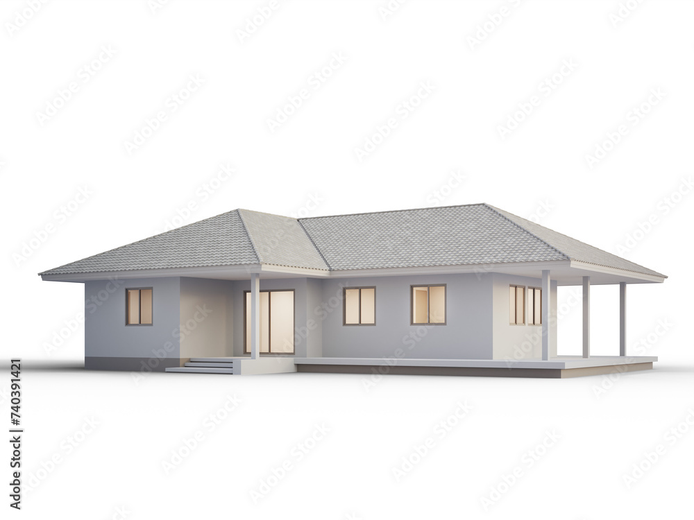 House with hip and valley roof. 3d rendering of modern white building.