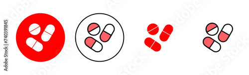 Pills icon set illustration. capsule icon. Drug sign and symbol