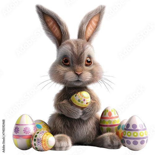 Easter bunny with Easter Eggs Isolated © Ariestia