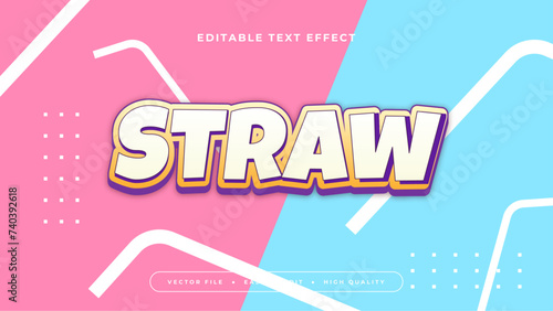 Pink blue and white straw 3d editable text effect - font style
